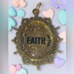 Faith Resin Pendant Necklace Gold Glitter Inspirational Christian Jewelry